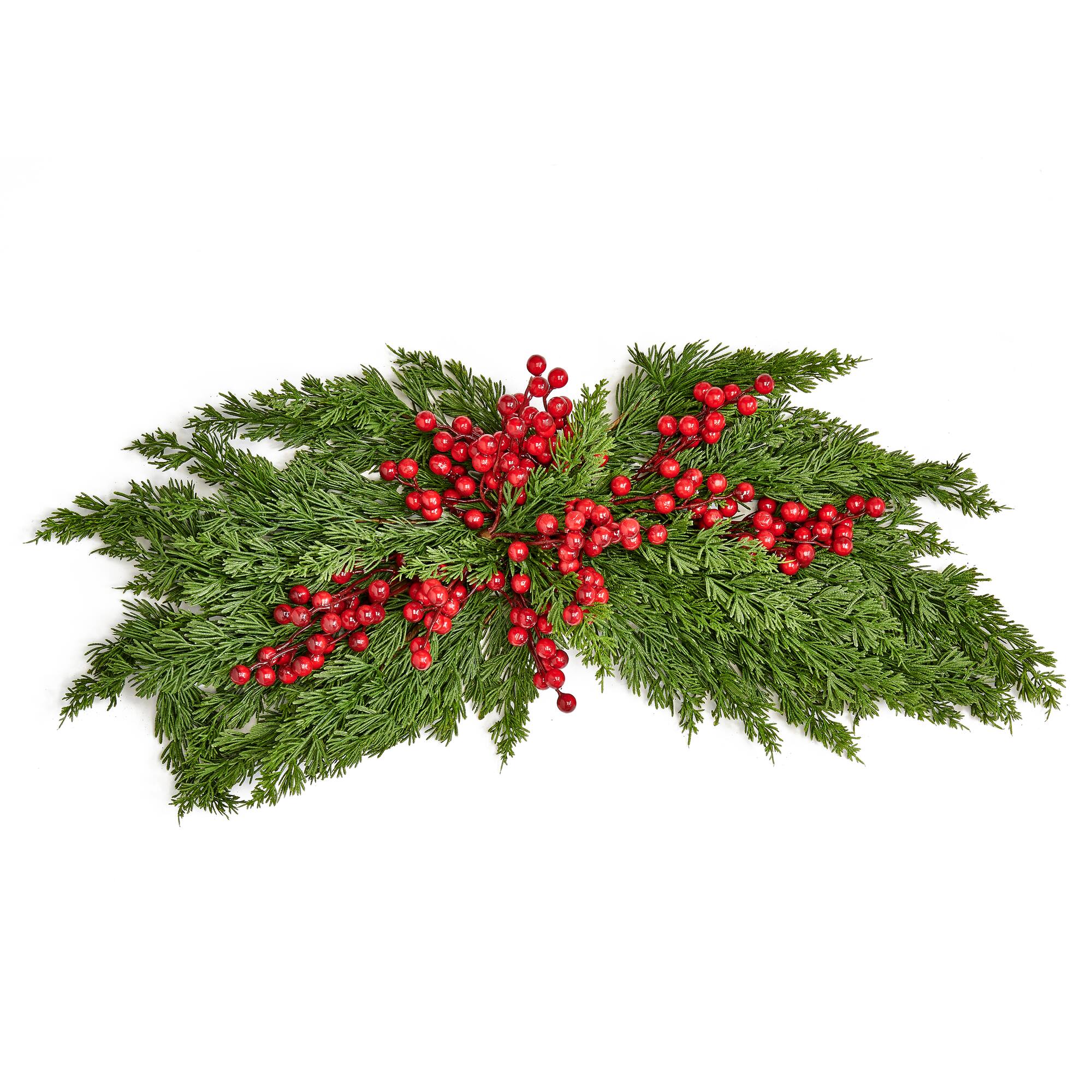 30" Christmas Artificial Evergreen Pine with Red Berries Cypress Swag